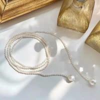 Collar de cadena del suéter de la perla de agua dulce, Perlas cultivadas de agua dulce, Joyería & para mujer, Blanco, 4mm, longitud:aproximado 120 cm, Vendido por UD