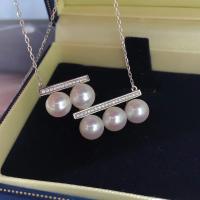 Freshwater Pearl Brass Necklace, with Brass, with 5cm extender chain, platinum color plated, fashion jewelry & for woman, white, 8mm Approx 40 cm 
