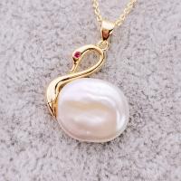 Freshwater Pearl Brass Necklace, with Copper Alloy, Swan, gold color plated, fashion jewelry & for woman, white, 15-16mm Approx 47 cm 