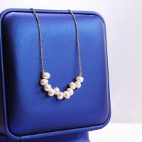 Freshwater Pearl Brass Necklace, with Copper Alloy, real gold plated, fashion jewelry & for woman, white, 5-6mm Approx 45 cm 