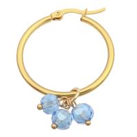 Brass Hoop Earring, with Crystal, gold color plated, fashion jewelry & for woman, two different colored [
