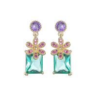 Crystal Drop Earring, Brass, with Crystal, Rectangle, plated, fashion jewelry & micro pave cubic zirconia & for woman 