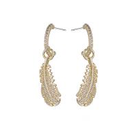 Cubic Zirconia Micro Pave Brass Earring, Feather, plated, fashion jewelry & micro pave cubic zirconia & for woman [