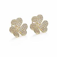 Cubic Zirconia Micro Pave Brass Earring, Three Leaf Clover, plated, fashion jewelry & micro pave cubic zirconia & for woman [