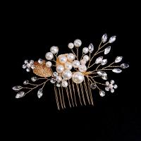 Peignes décoratifs, alliage de zinc, avec perle de plastique, fait à la main, bijoux de mode & pour femme & avec strass, doré Vendu par PC