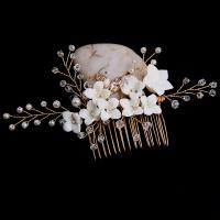 Decorative Hair Combs, Zinc Alloy, with Crystal & Plastic Pearl & Brass, handmade, fashion jewelry & for woman, golden 
