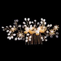 Decorative Hair Combs, Zinc Alloy, with Crystal & Plastic Pearl & Brass, handmade, fashion jewelry & for woman, golden 