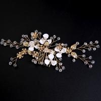 Peignes décoratifs, laiton, avec cristal & perle de plastique, bijoux de mode & pour femme, doré Vendu par PC