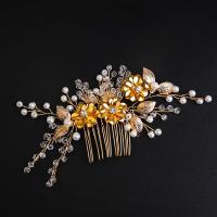 Peignes décoratifs, laiton, avec perle de plastique, bijoux de mode & pour femme & avec strass, doré Vendu par PC