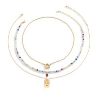 Fashion Multi Layer Necklace, Zinc Alloy, with iron chain & Crystal & Copper Coated Plastic & Plastic Pearl, with 2.7inch extender chain, three pieces & fashion jewelry & for woman, gold Approx 17 Inch, Approx 14.5 Inch, Approx 17.7 Inch 