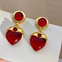 Resin Zinc Alloy Earring, with Resin, Heart, fashion jewelry & for woman, 45mm 