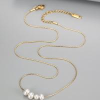 Titan Schmuck Halskette, Titanstahl, mit Kunststoff Perlen, mit Verlängerungskettchen von 1.97inch, plattiert, Modeschmuck & für Frau, goldfarben, Länge:ca. 17.72 ZollInch, verkauft von PC