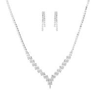 Conjunto de la joya de cobre amarillo, diamantes de imitación, pendiente & collar, con metal, chapado en color de plata, para mujer, 9cm,0.4x2.6cm, longitud:45 cm, Vendido por Set