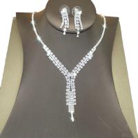 Brass Jewelry Set, Rhinestone, earring & necklace, with Brass, with 15cm extender chain, silver color plated, for woman  cm [