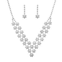Brass Jewelry Set, Rhinestone, earring & necklace, with Brass, silver color plated, for woman, 10cm,3cm cm [