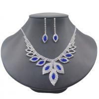 Brass Jewelry Set, Rhinestone, earring & necklace, with Brass & Acrylic, Horse Eye, silver color plated, for woman 4cm cm [