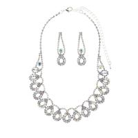 Brass Jewelry Set, Rhinestone, earring & necklace, with Brass, silver color plated, for woman, 9cm,4.5cm cm [