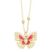 Cubic Zircon Micro Pave Brass Necklace, with 5cm extender chain, Butterfly, plated, fashion jewelry & micro pave cubic zirconia & enamel cm 