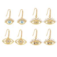 Evil Eye Earrings, Brass, with Plastic Pearl, plated, fashion jewelry & micro pave cubic zirconia 