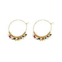 Stainless Steel Hoop Earring, 304 Stainless Steel, with Natural Stone, real gold plated, Bohemian style & for woman 47mm 