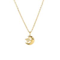 Stainless Steel Jewelry Necklace, 304 Stainless Steel, with 2inch extender chain, Moon and Star, real gold plated, oval chain & for woman & with rhinestone, 16mm Approx 15.7 Inch 