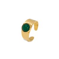 Gemstone Stainless Steel Finger Ring, 304 Stainless Steel, with Natural Stone, 18K gold plated, adjustable & for woman 9.6mm 