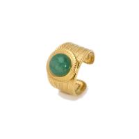 Gemstone Stainless Steel Finger Ring, 304 Stainless Steel, with Natural Stone, 18K gold plated, adjustable & for woman 15mm 