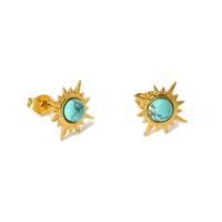 Stainless Steel Stud Earring, 304 Stainless Steel, with Natural Stone, Geometrical Pattern, 18K gold plated, fashion jewelry & for woman [