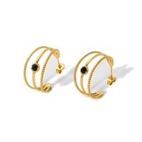 Stainless Steel Stud Earring, 304 Stainless Steel, with Natural Stone, real gold plated, fashion jewelry & for woman & hollow [