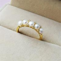 Cultured Freshwater Pearl Finger Ring, with Copper Alloy, gold color plated, fashion jewelry & for woman, white, 4mm 