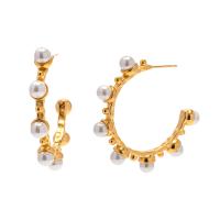 Edelstahl Stud Ohrring, 304 Edelstahl, mit Kunststoff Perlen, 18K vergoldet, Modeschmuck & für Frau, goldfarben, 48.5x38.3mm, verkauft von Paar