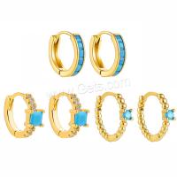 Stainless Steel Huggie Hoop Earring, 304 Stainless Steel, with turquoise, Vacuum Ion Plating, fashion jewelry & for woman & with rhinestone, golden 