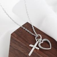 Sterling Silver Jewelry Necklace, 925 Sterling Silver, with 1.97inch extender chain, Heart and Cross, silver color plated, fashion jewelry & for woman, 11mm Approx 15.75 Inch 