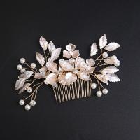 Decorative Hair Combs, Zinc Alloy, with brass wire & Crystal & Plastic Pearl, handmade, fashion jewelry & for woman, golden 