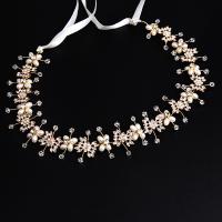 Headband, Zinc Alloy, with Crystal & Plastic Pearl, handmade, fashion jewelry & for woman & with rhinestone, golden [