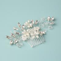 Decorative Hair Combs, Zinc Alloy, with Plastic Pearl, handmade, fashion jewelry & for woman & with rhinestone, silver color 