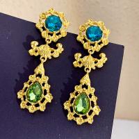 Zinc Alloy Rhinestone Drop Earring, fashion jewelry & for woman & with rhinestone, golden, 78mm 