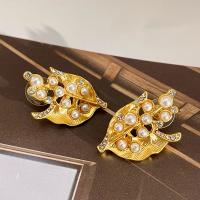 Plastic Pearl Zinc Alloy Earring, with Plastic Pearl, real gold plated & for woman & with rhinestone, golden, 35mm 