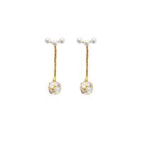Cubic Zirconia Micro Pave Brass Earring, with Plastic Pearl, high quality plated & micro pave cubic zirconia & for woman, golden, 30mm [