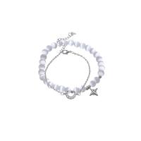 Cats Eye Bracelets, Zinc Alloy, with Cats Eye, with 1.38inch extender chain, 2 pieces & for woman & with rhinestone, silver color Approx 6.69 Inch, Approx 2.36 Inch 