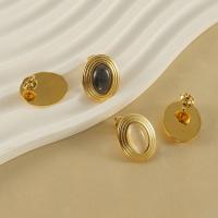 Titanium Steel Earrings, with Natural Stone, 18K gold plated, fashion jewelry & for woman [