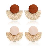 Wood Earring, with Rattan, Geometrical Pattern, fashion jewelry & for woman 