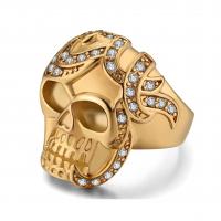 Rhinestone Brass Finger Ring, Skull, gold color plated & for man & with rhinestone, US Ring 