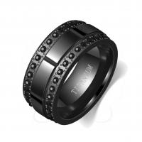Rhinestone Stainless Steel Finger Ring, 304 Stainless Steel, Vacuum Ion Plating & for man, black, US Ring 