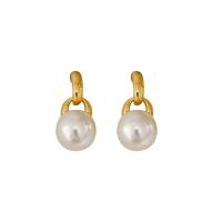 Brass Drop Earring, with Plastic Pearl, gold color plated, fashion jewelry & for woman, white 