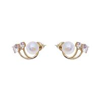 Plastic Pearl Zinc Alloy Earring, with Plastic Pearl, gold color plated, fashion jewelry & for woman & with rhinestone, white 