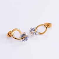 Stainless Steel Drop Earring, 316L Stainless Steel, 18K gold plated, fashion jewelry & micro pave cubic zirconia & for woman, golden, 10mm 