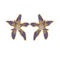 Enamel Zinc Alloy Stud Earring, Flower, gold color plated, fashion jewelry & for woman, purple 