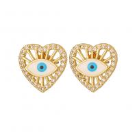 Evil Eye Earrings, Brass, Heart, real gold plated, fashion jewelry & evil eye pattern & micro pave cubic zirconia & for woman & enamel 