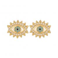 Evil Eye Earrings, Brass, real gold plated, fashion jewelry & evil eye pattern & micro pave cubic zirconia & for woman & enamel 